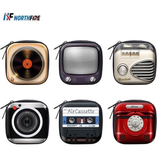 Vintage Portable Case for Headphones Case Mini Zippered Storage Bag Hard Earphone Holder Box Case TF USB Cable Keys Coins Pouch