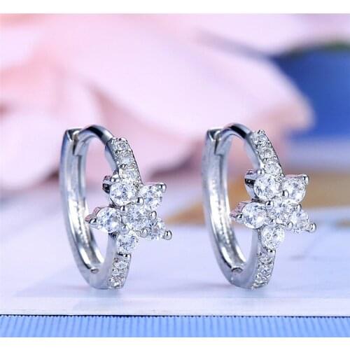 925 Sterling Silver Crystal Flower Piercing Stud Earrings For Women Girls Engagement Party Birthday Jewelry Pendientes eh1014