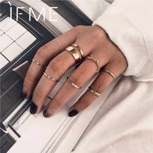 IF ME 7pcs/Set INS Gold Silver Color Women Finger Rings Set Fashion Chain Shape Metal Knuckle Joint Classic Ring Jewelry Gifts