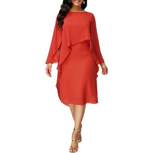 Chiffon Dress Women 2021 Summer Casual Long Sleeve Slim Red Ruffles Office Loose Dresses Vintage Sexy Long Party Dress 2XL