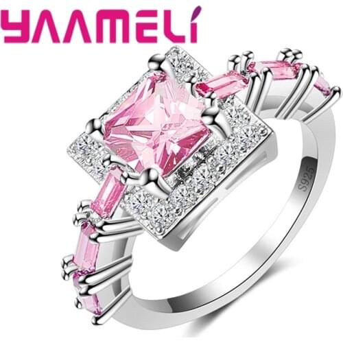 New Arrival 4 Colour Square Clear Cubic Zirconia Crystal 925 Sterling Silver Ring For Women Party Jewelry Wholesale