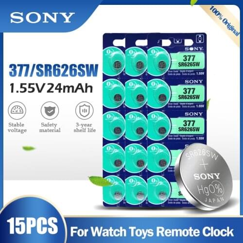 15PCS SONY 377 377A SR626SW AG4 SR626 LR66 LR626 AG 4 1.55V Silver Oxide Battery For Watch Clock Toy Car Remote Button Coin Cell