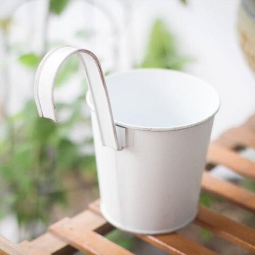 2pcs Indoor/Outdoor Hanging Decor Removable Hook Balcony Fence Planters Flowerpot Small Bucket Set Of 2 Metal Bucket