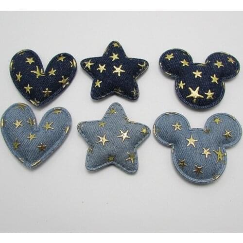 50pcs/lot Childrens Hair Accessories Denim Pentagonal Star Heart padded applique Crafts for garment accessories Decoration