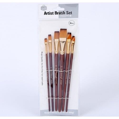 6pcs Artist Paint Brushes Set Flat/Round/Filbert/Angle Wood Handle Drawing Brush for Watercolor Oil Gouache Painting School