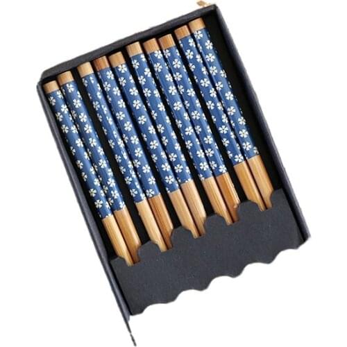 Japanese-Style Bamboo Chopsticks Wooden Chopsticks Home Use Set 5 Pairs Natural Solid Wood High-End Gift Box Moisture-Proo