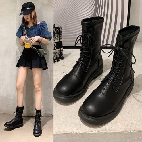Ankle Boots for Women 2020 Autumn Boots Thick Heel Platform Shoes Woman Slip on Round Toe Fashion Boots