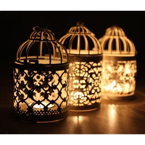 Table Candle Holders Candlestick Home Furnishings 2Pcs Wrought Iron Golden Plating Hollow Wedding Party Decoration