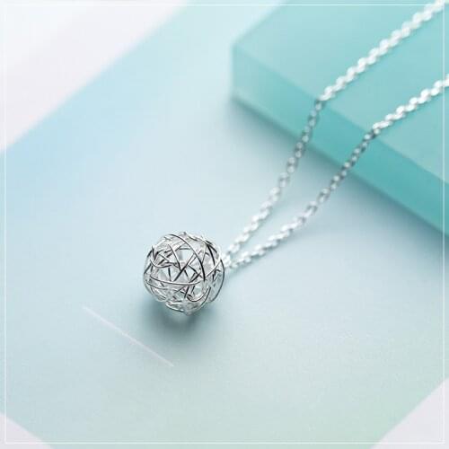 Colusiwei Authentic 925 Sterling Silver Wool Ball Winding Hollow Out Round Pendant Necklaces for Women Sterling Silver Jewelry
