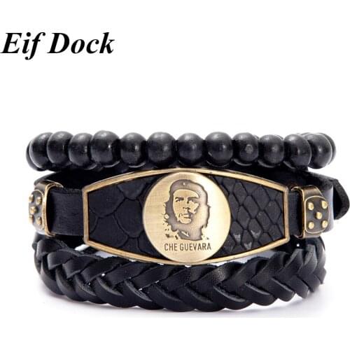 Eif Dock Punk Che Guevara Charm Multilayer Bracelet Bangles Genuine Leather Bracelet for Women Mens Bracelets Men Jewelry