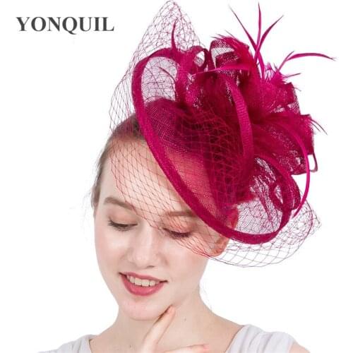 Elegant Women Sinamay Fascinators With Feather Millinery Cap Hair Pin Derby Event Occasion Church Hats Wedding Hair Accessories