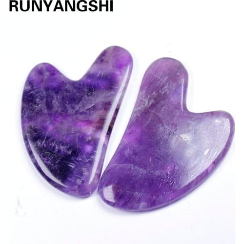 Natural violet Quartz Gua Sha Board Amethyst Stone Body Facial Eye Scraping Plate Acupuncture Massage Relaxation Healthy