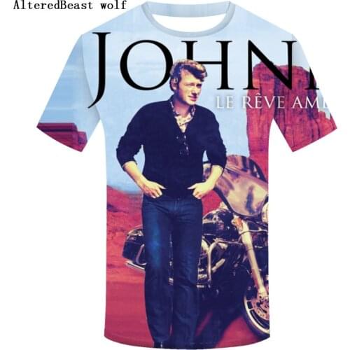 Mens Johnny Hallyday men Short Sleeve t shirt Johnny Hallyday Rock Star All Over Print Harajuku tops tees Shirt homme