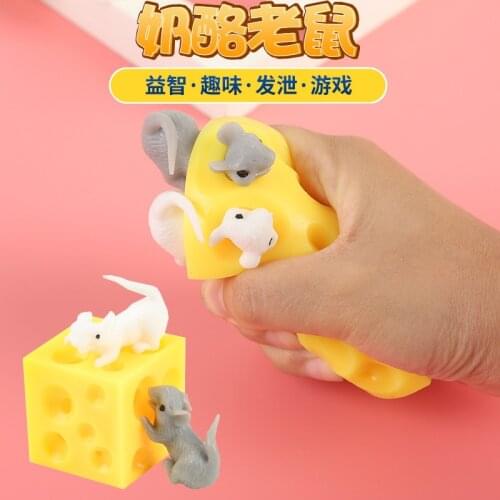 Mice and Cheese finger Squeeze Toys Stretchy Mice Hide In Cheese Hole Block