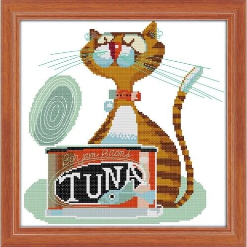 Joy Sunday Greedy Cat Chinese Cross Stitch Kits Ecological Cotton Clear Stamped Printed 14 11CT DIY Wedding Decoration For Home