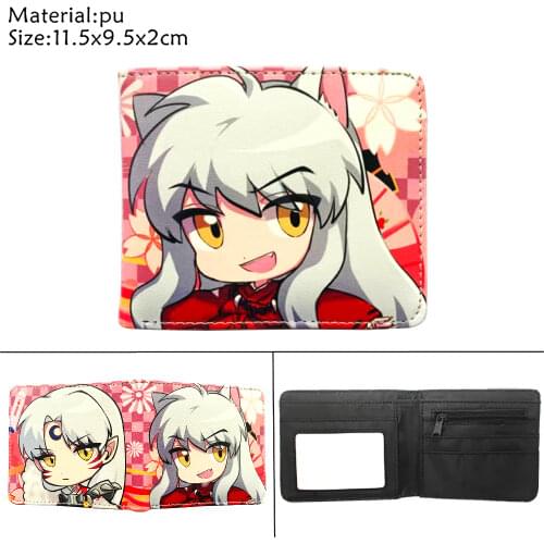 Anime Inuyasha PU Wallet Student Teenager Coin Pocket Bifold Leather Photo Card Holder Casual Boys Girls Cartoon Purses