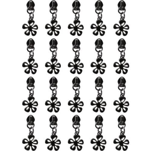 20 #5 Zipper Sliders Elegant Flower/Heart Shaped Metal Zipper Pulls Nylon Coil Zip Pullers DIY Bags Purses Clothes Making Crafts