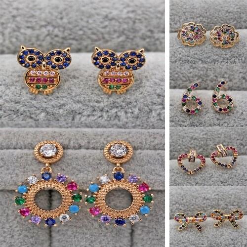 Trendy Gold Copper Plated Rainbow Stud Earrings Cubic Zirconia Stone For Women Girls Fashion Jewelry Accessories Wedding Gif