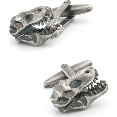 Mens Vintage Dinosaur Skull Cufflinks Quality Brass Material Metal Color Dinosaur Head Design Cuff Links Wholesale & Retail