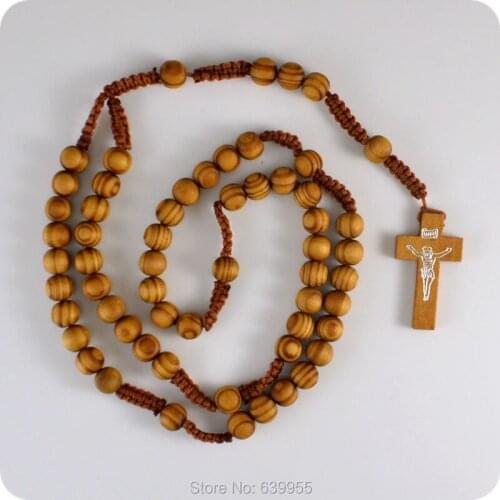 NEW Wooden Rosary Beads INRI JESUS Cross Pendant Necklace Catholic Fashion Religious jewelry