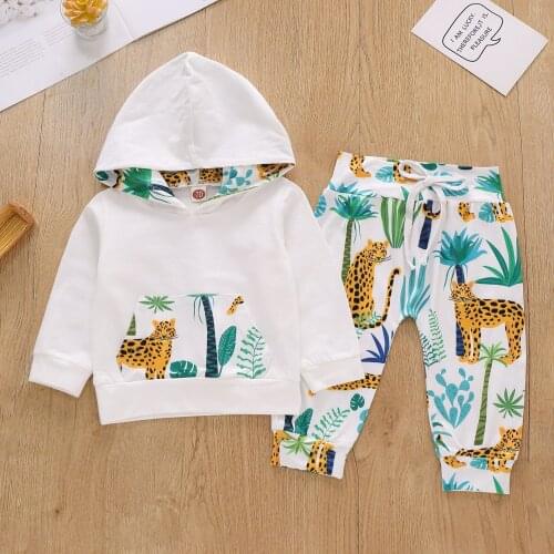 Baby Girl Boys Hoodie Clothes Set Forest Print Pocket Hooded Top+ Pants Toddler Newborn Clothing Outfits