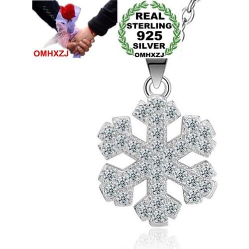 OMHXZJ Wholesale Fashion Sweet Snowflakes Woman Girl Gift Zircon 925 Sterling Silver Pendant Charms PE99 ( NO Chain Necklace )