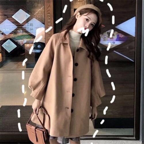2021 Autumn Winter Women Overcoats Casual Long Sleeve Lapel Single-breasted Loose Wool Coats Vintage Chic Female Outwear LR1704