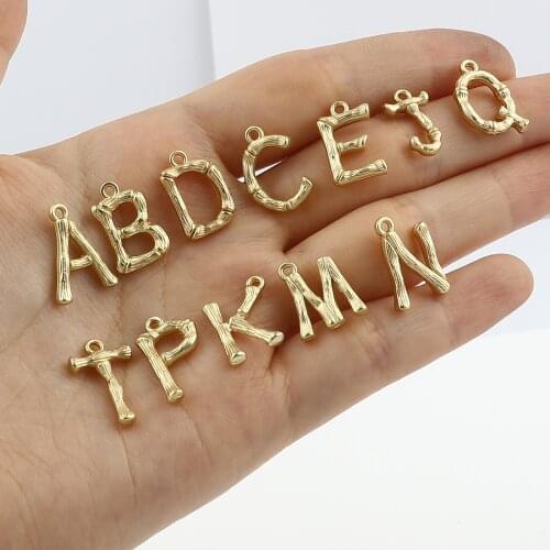 10 PCs Zinc Alloy Alphabet Charms A-Z Letter Matt Gold Color Pendants Bamboo Shape Metal 26 Capital Charm Fit Jewelry Crafts