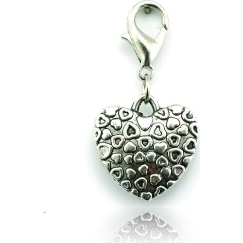 JINGLANG Free Shipping Fashion Lobster Clasp Charms Dangle Retro Alloy Heart Charms DIY Jewelry Accessories