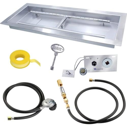 24"X8" Stainless Steel Rectangel Drop In Fire Pit Pan Burner Valve Assembly with Control Panel
