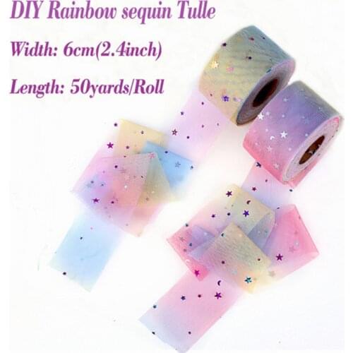 Glitter Sequin Star&love Tulle Roll 50yards 6cm 2.4inch Spool Tutu Wedding Deco Organza Laser DIY Crafts Birthday Party Supplies