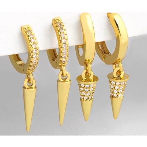 FLOLA Gold Cone Earrings For Women With Crystal Awl Earrings Drop Charms CZ Zirconia Stone Huggie Statement Jewelry Gifts ersu68