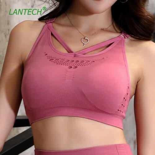 LANTECH Sports Bra Sportswear Push Up Running Top Padded Training Yoga Bra Workout Active Jogger Women Fitness Gym Hollow Out