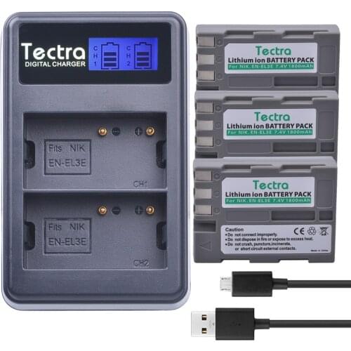 Tecrta 3pc EN-EL3e EN EL3e ENEL3e 1800mAh Battery Pack+LCD Dual Charger for Nikon D30 D50 D70 D70S D90 D80 D100 D200 D300
