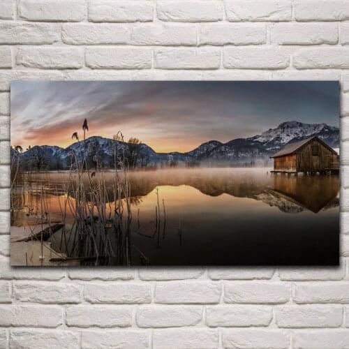 Dawn lake scenery morning mountains sunset nature landscape living room art decor home wall decoration fabric poster KP163