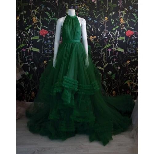 Green Ball Gown Prom Dresses Halter Sleeveless Backless Formal Evening Party Dress vestidos de gala