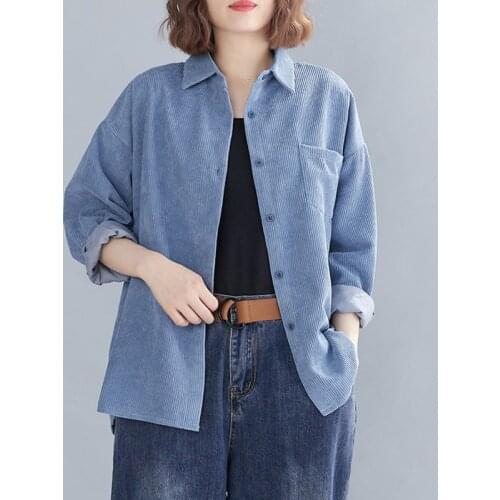 Oversized Women Casual Shirts New 2020 Korean Simple Style Vintage Corduroy Solid Color Loose Female Outerwear Tops S2395