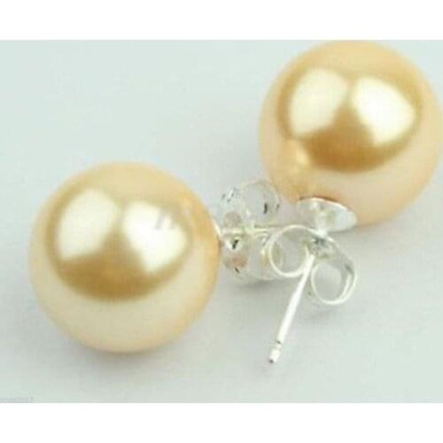 Women Fashion Jewelry 10MM South Sea Shell Pearl Earring AAA Silver Stud earrings
