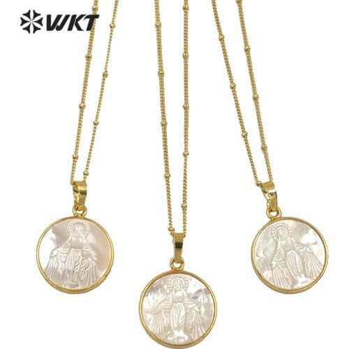 WT-JN032 Religious Token Necklace, Blessed Virgin And Godess Pattern Gold Dipped Pendant,18 Inch Gold Layer Necklace