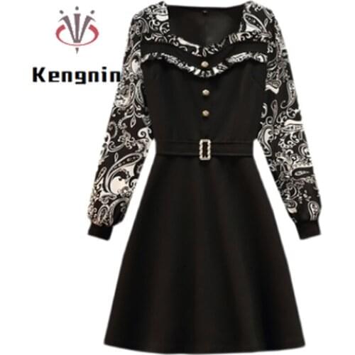 Two Colors 2021 Autumn Women Dress Waisted Black French Style Ladies Vestidos Oversized Female Clothing Cotton Loose Robe KE626