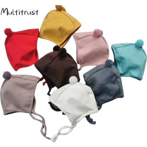 2020 Winter Baby Boy Girl Warm Cap Protective Hat No-Brim Plush Ball Hat Beanie 8 Colours