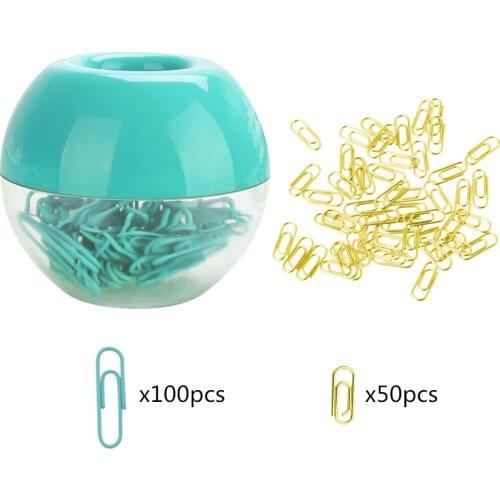 100 Mint Green Paper Clips in Aegean Magnetic Paperclips Holders and 50 Gold Mini Paper Clip Set for Desk Organization