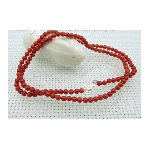 3mm Round Red Coral 17" Necklace 925 Sterling Silver