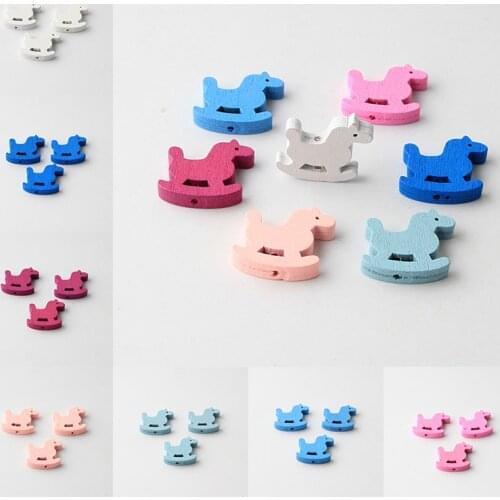 30Pcs/lot Cute Multicolour Hobbyhorse Shape Wood Spacer Beads Wooden Beads For Jewelry Making DIY Necklace 23x25mm