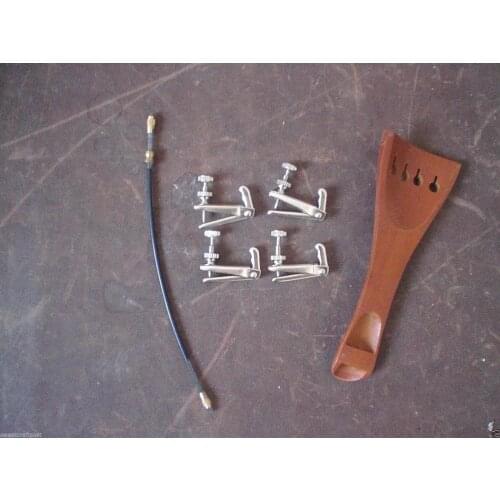 4 PCs Ebony Violin Tail piece 4/4 & 16 Silver String Adjuster & 4 tail gut