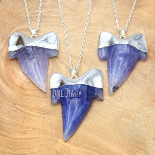 5Pcs Electroplated Shark Tooth Shape Chains Necklaces Purlple Blowout Agates Chains Necklaces For Less 18-32inch NM15905