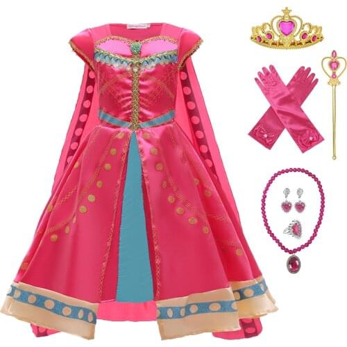 Aladdin Princess Toddler Girl Jasmine Dress Halloween Girl Jasmine Costume With Cloak Carnival Party Clothes Performance Costume