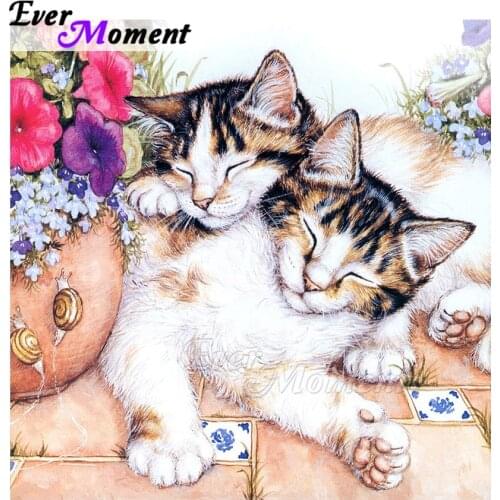 Ever Moment Diamond Painting Mosaic Cats Flower Full Square Drill Cross Stitch Picture Of Rhinestone Diamond Embroidery ASF1678