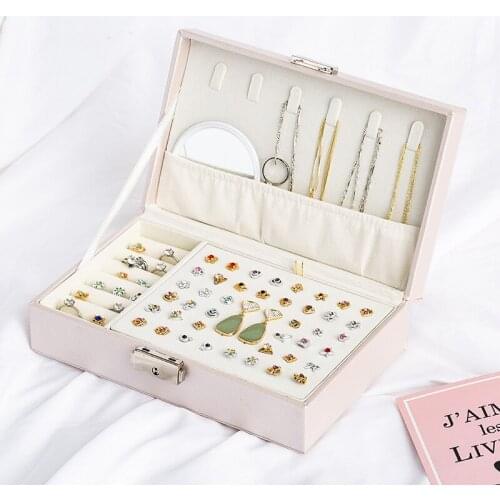 Large Leather Jewelry Storage Box Household Portable Jewelry Box Multifunctional Earrings Ring and Necklace Storage Rack