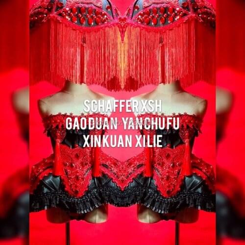 Black red dj dress bar catwalk wears party clothe singer performance show outfits skirt gogo dance costumes stage bodysuit disco